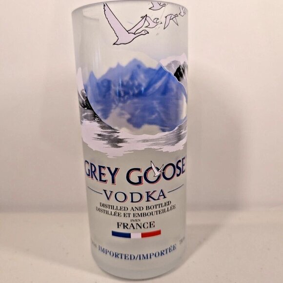 Grey Goose Vodka Tumbler Glass Upcycled from bottle 7" inch FROSTED GLASS - Picture 2 of 7